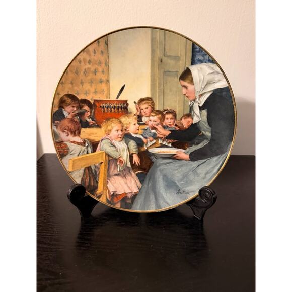 Die Kinderkrippe. Albert Anker Langenthal Plate Lady Feeding Children in Nursery - Picture 1 of 5